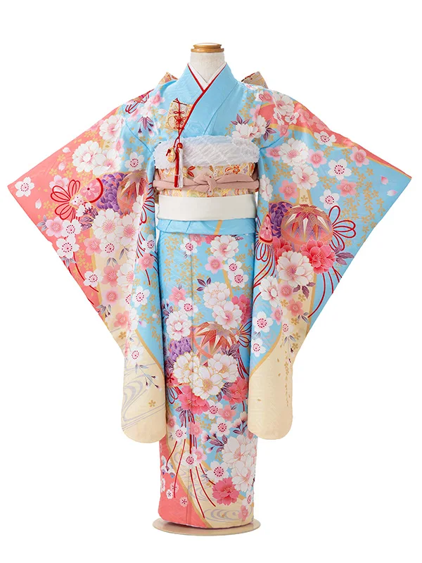 七五三レンタル(7歳女児結び帯)水色 鈴蘭 Z788