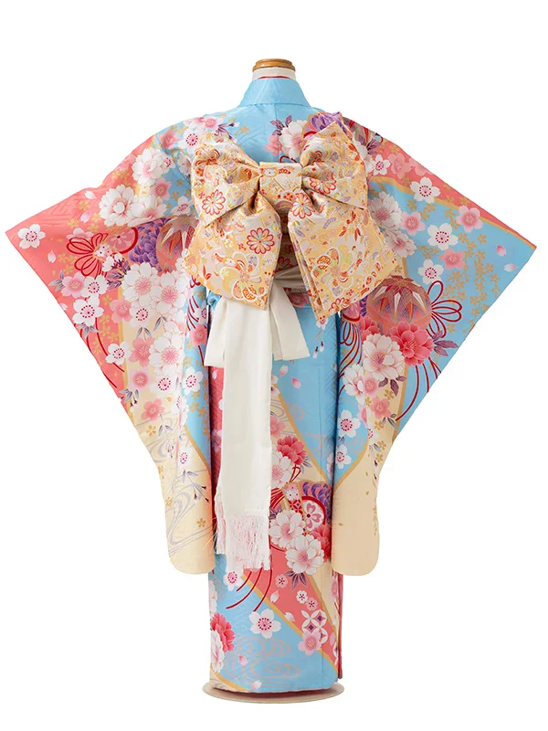 七五三レンタル(7歳女児結び帯)水色 鈴蘭 Z788