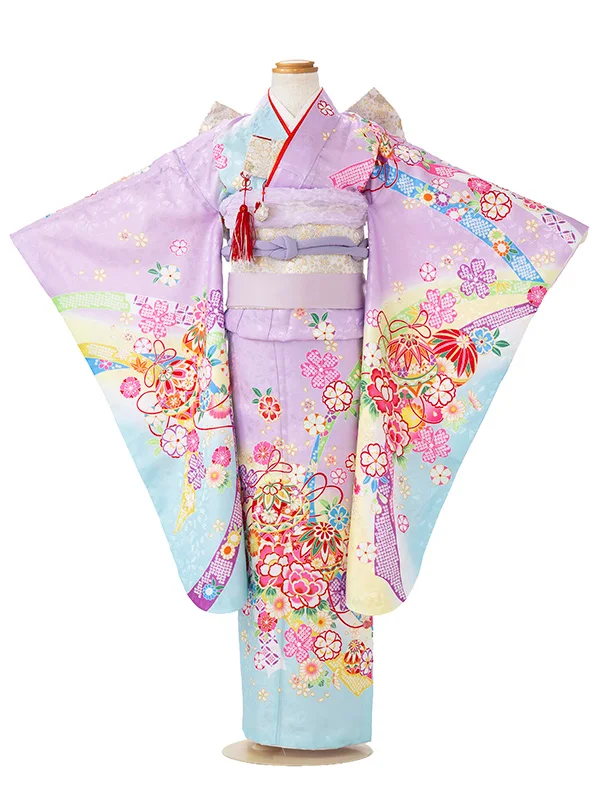 七五三レンタル(7歳女児結び帯)紫 鞠に熨斗 Z789