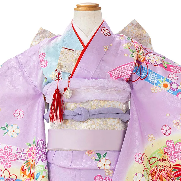 七五三レンタル(7歳女児結び帯)紫 鞠に熨斗 Z789
