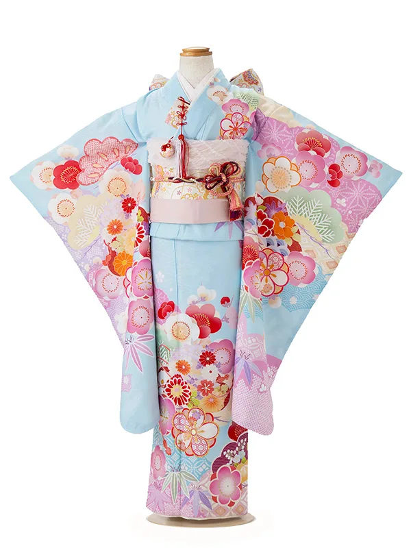 七五三レンタル(7歳女児結び帯)式部浪漫 水色 梅重ね Z791