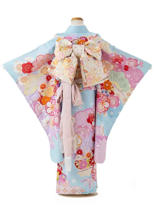 七五三レンタル(7歳女児結び帯)式部浪漫 水色 梅重ね Z791
