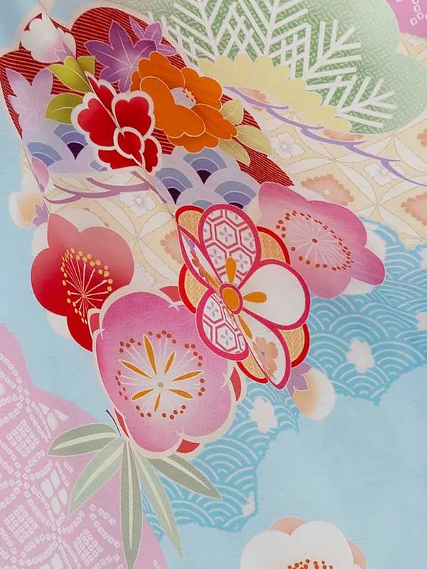 七五三レンタル(7歳女児結び帯)式部浪漫 水色 梅重ね Z791