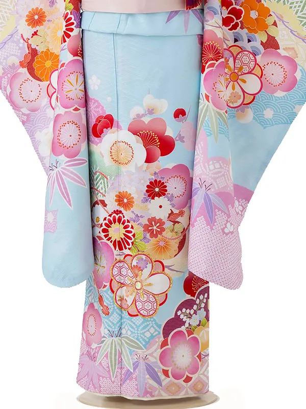 七五三レンタル(7歳女児結び帯)式部浪漫 水色 梅重ね Z791