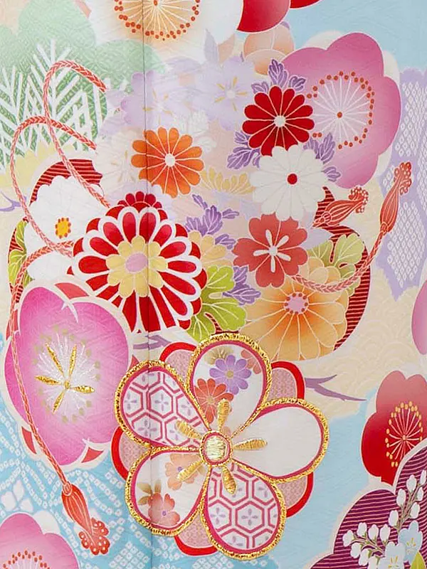 七五三レンタル(7歳女児結び帯)式部浪漫 水色 梅重ね Z791