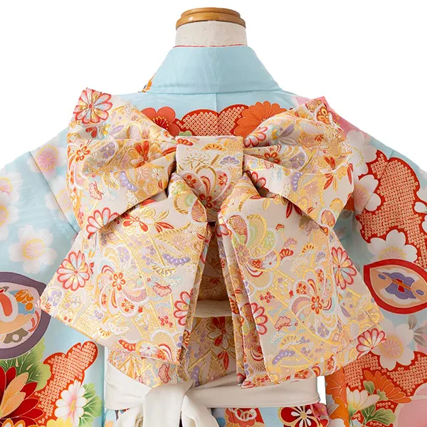 505ag9◎七五三 七歳 女児 着物&袋帯 総絞り風 金彩 蜜柑茶色赤◎ 505ag9◎七五三 七歳 女児 着物&袋帯 総絞り風 金彩 蜜柑茶色赤