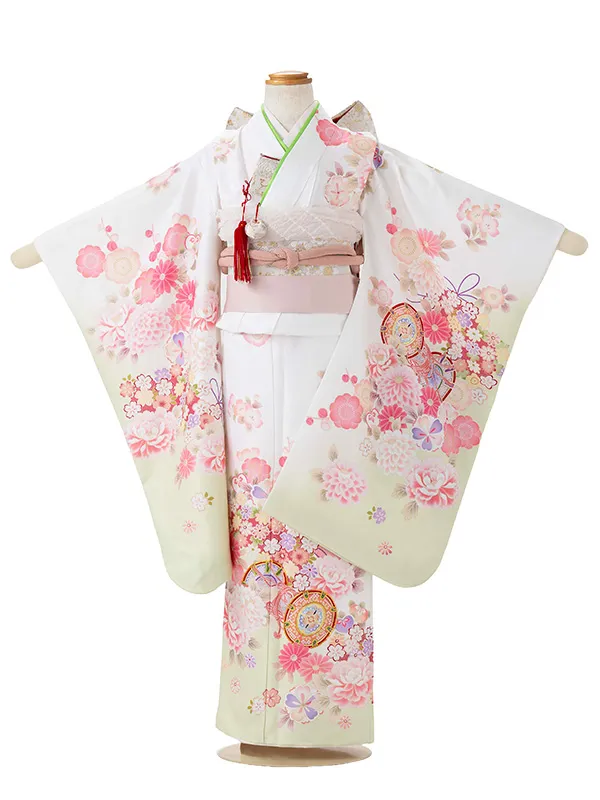 七五三レンタル(5歳女児結び帯) 白 鼓 四季花 Z797
