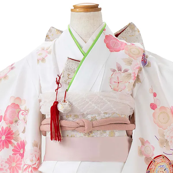七五三レンタル(5歳女児結び帯) 白 鼓 四季花 Z797