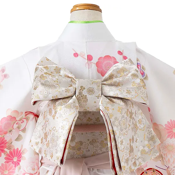 七五三レンタル(5歳女児結び帯) 白 鼓 四季花 Z797