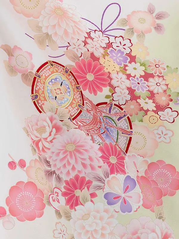七五三レンタル(5歳女児結び帯) 白 鼓 四季花 Z797