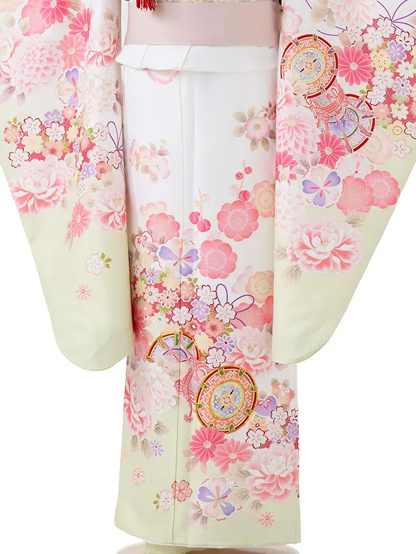 七五三レンタル(5歳女児結び帯) 白 鼓 四季花 Z797