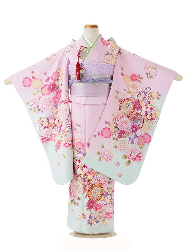 七五三レンタル(7歳女児結び帯) ピンク 鼓 四季花 Z798