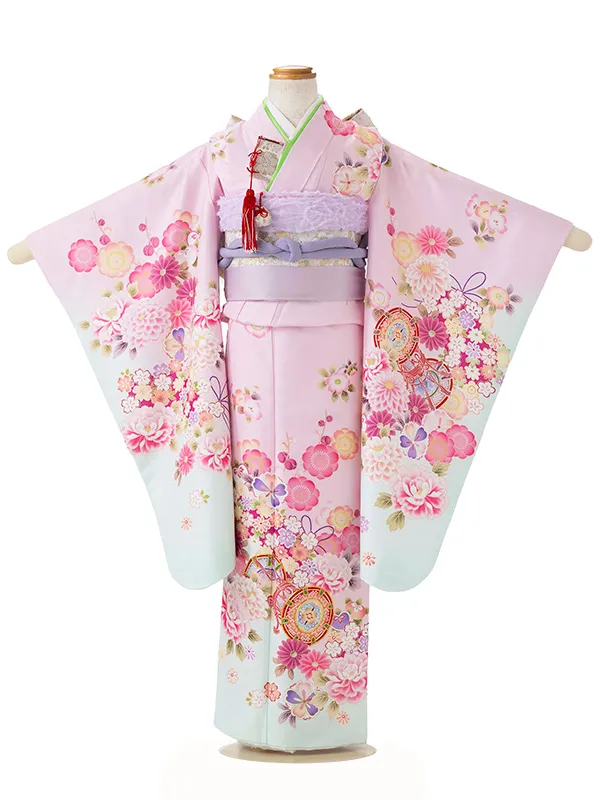 七五三レンタル(5歳女児結び帯) ピンク 鼓 四季花 Z798