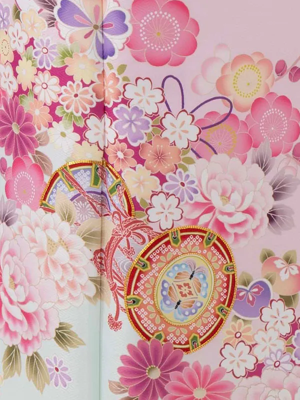 七五三レンタル(5歳女児結び帯) ピンク 鼓 四季花 Z798