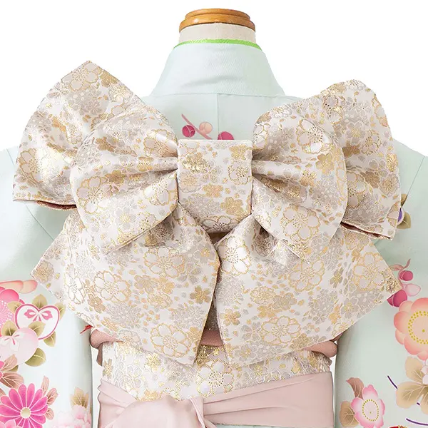 七五三レンタル(7歳女児結び帯)グリーン 四季花に鼓 Z800