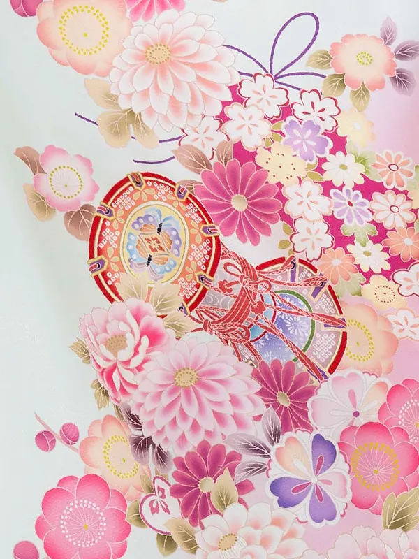 七五三レンタル(7歳女児結び帯)グリーン 四季花に鼓 Z800