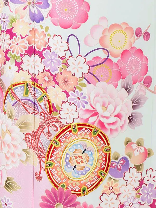 七五三レンタル(7歳女児結び帯)グリーン 四季花に鼓 Z800