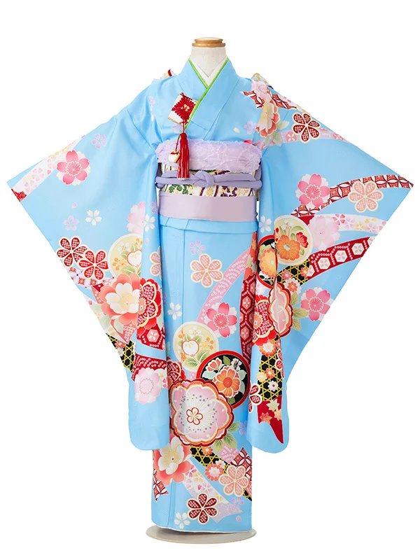 七五三レンタル(7歳女児結び帯)水色 桜 Z802