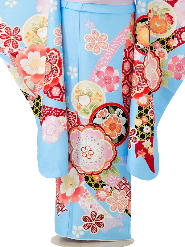 七五三レンタル(7歳女児結び帯)水色 桜 Z802