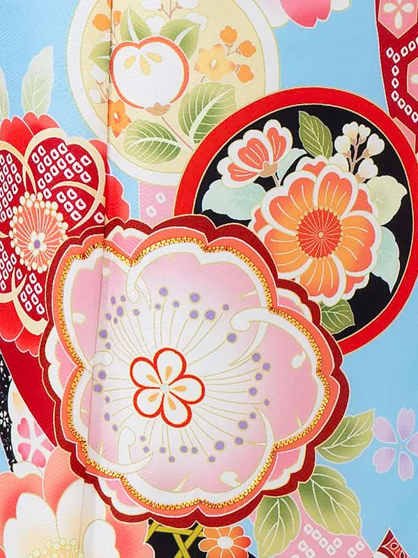 七五三レンタル(7歳女児結び帯)水色 桜 Z802
