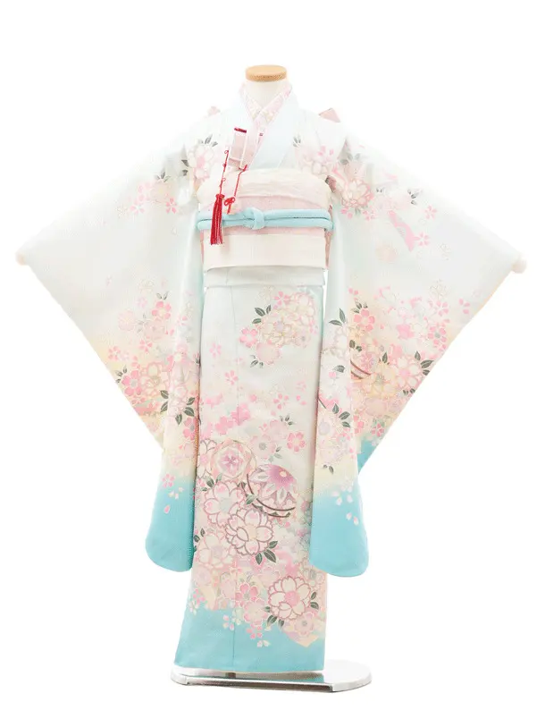 七五三レンタル(7歳女児結び帯) 水色　桜鞠 Z808