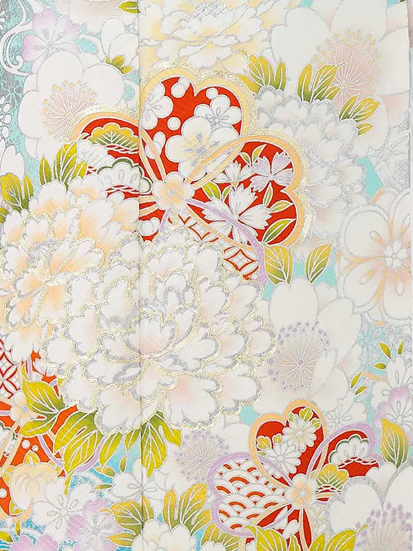 【正絹】七五三レンタル(7歳女児結び帯)水色 金彩牡丹 Z810