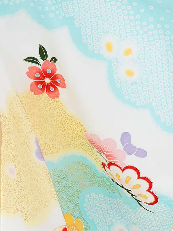 七五三レンタル(7歳女児結び帯)水色 鹿の子にまりと四季花 Z812