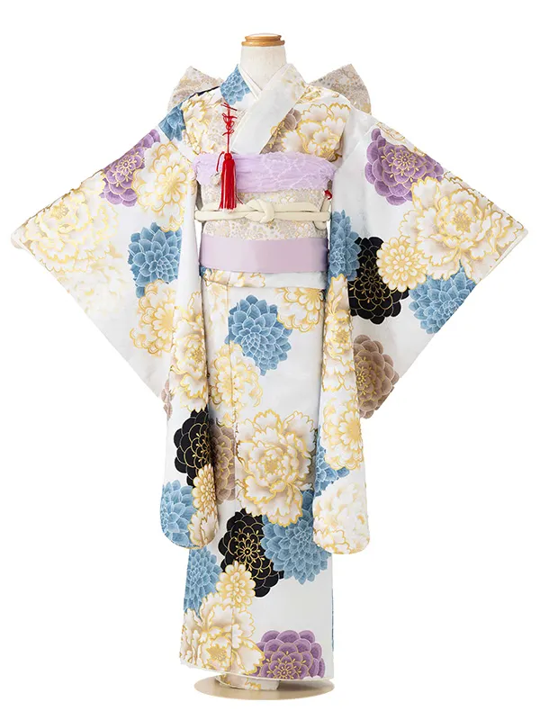 七五三レンタル(7歳女児結び帯)花わらべ 白 菊牡丹 Z818