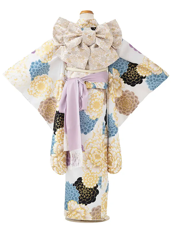 七五三レンタル(7歳女児結び帯)花わらべ 白 菊牡丹 Z818