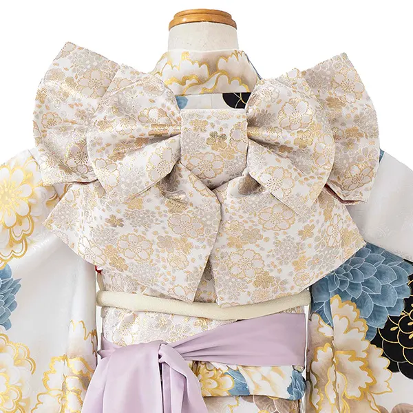 七五三レンタル(7歳女児結び帯)花わらべ 白 菊牡丹 Z818