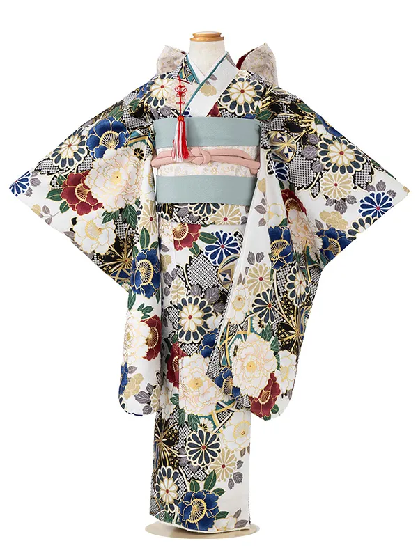 七五三レンタル(7歳女児結び帯)花わらべ 白 菊牡丹 Z820