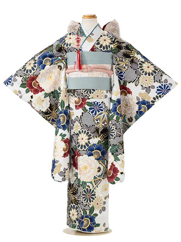 七五三レンタル(7歳女児結び帯)花わらべ 白 菊牡丹 Z820