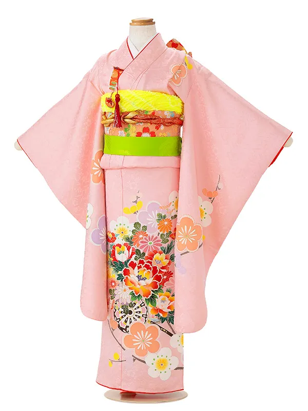 【正絹】七五三レンタル(6歳7歳女児結び帯)ピンク 加賀調 花車 Z826