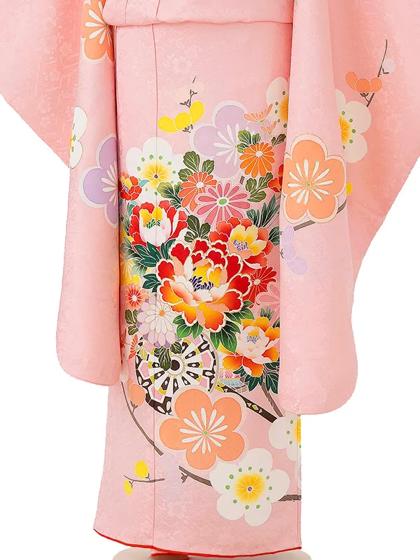 【正絹】七五三レンタル(6歳7歳女児結び帯)ピンク 加賀調 花車 Z826