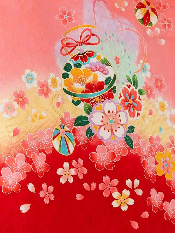 【正絹】七五三レンタル(7歳女児結び帯)サーモンピンク 四季花に鈴 Z827