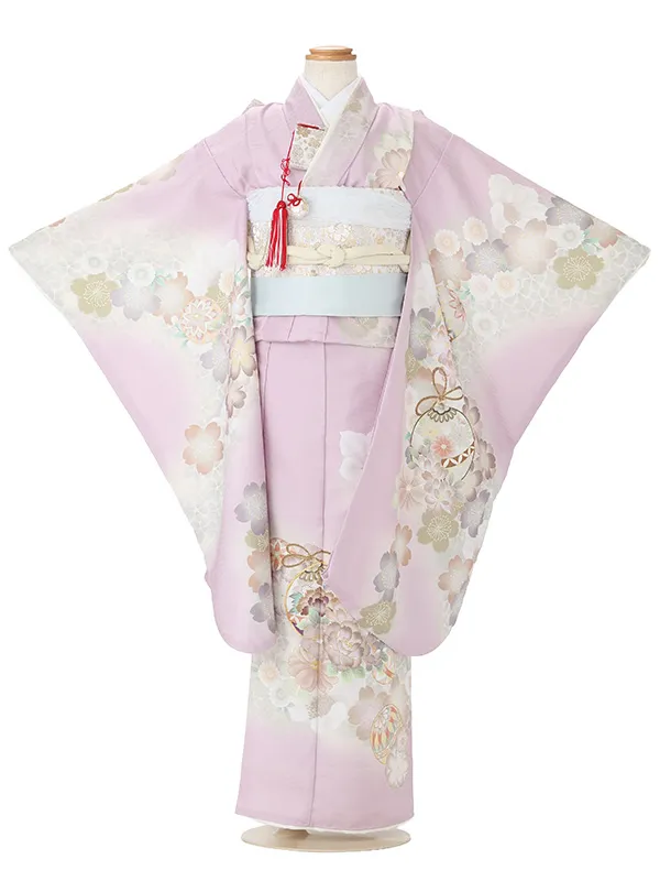 七五三レンタル(7歳女児結び帯)ピンク 鈴に桜と牡丹 Z838