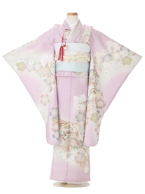 七五三レンタル(7歳女児結び帯)ピンク 鈴に桜と牡丹 Z838