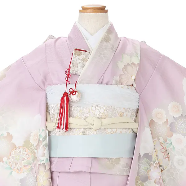 七五三レンタル(7歳女児結び帯)ピンク 鈴に桜と牡丹 Z838