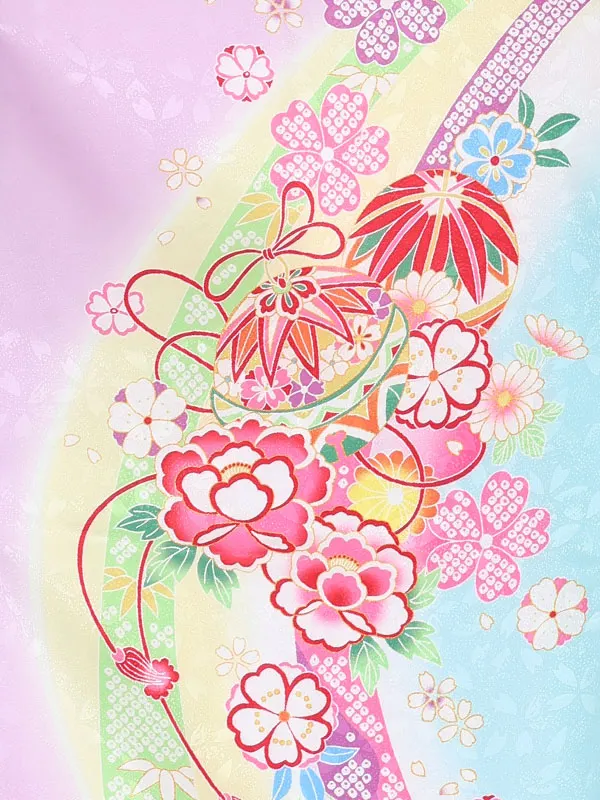 七五三レンタル(7歳女児結び帯)藤色×水色 まりに桜 Z839