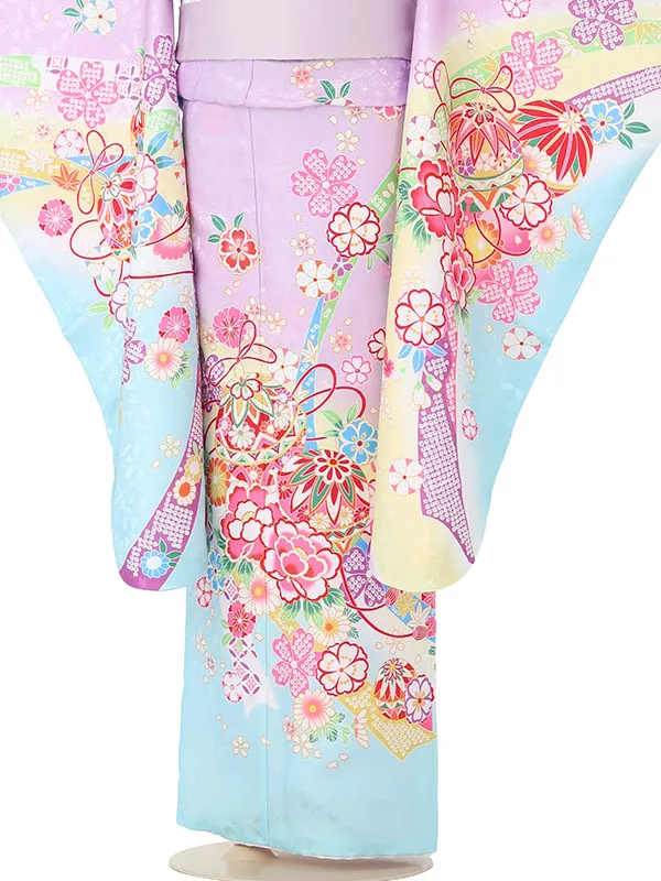 七五三レンタル(7歳女児結び帯)藤色×水色 まりに桜 Z839