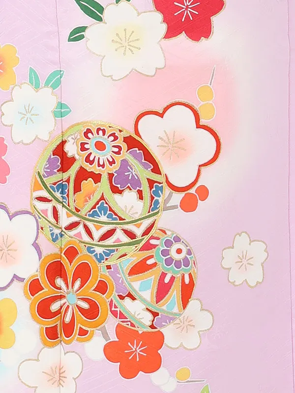 【正絹】七五三レンタル(7歳女児結び帯)ピンク まりに四季花 Z844