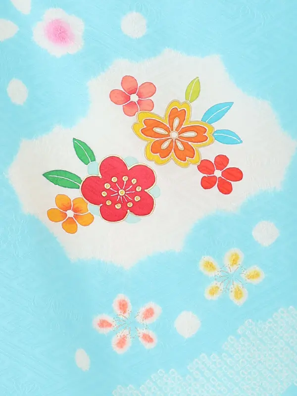 【正絹】七五三レンタル(7歳女児結び帯)水色 梅桜に辻が花 Z846