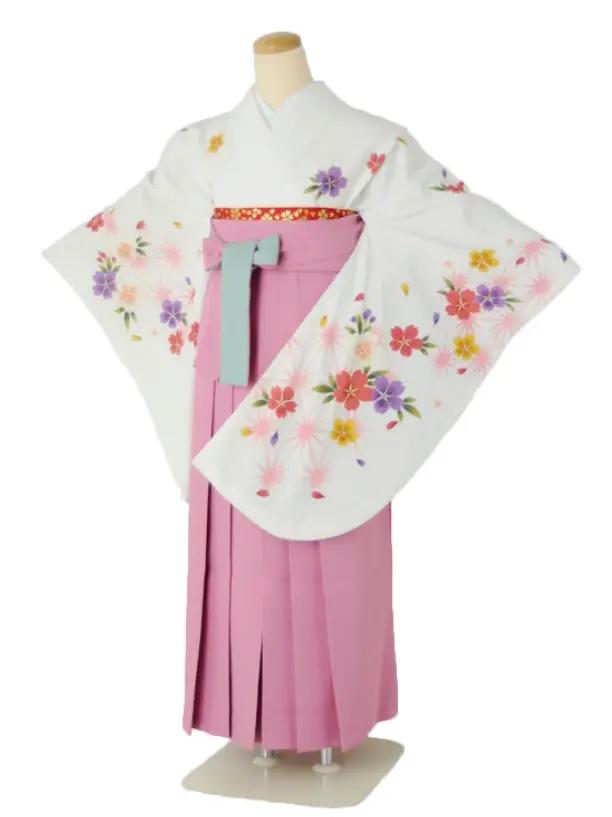 小学生卒業式袴女児c105白麻の葉桜×ピンク