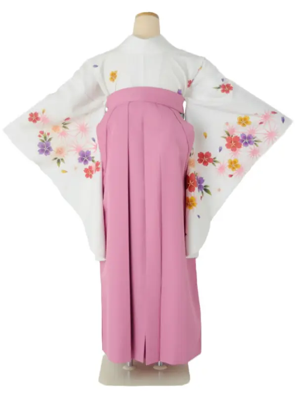 小学生卒業式袴女児 白麻の葉桜×ピンク N005