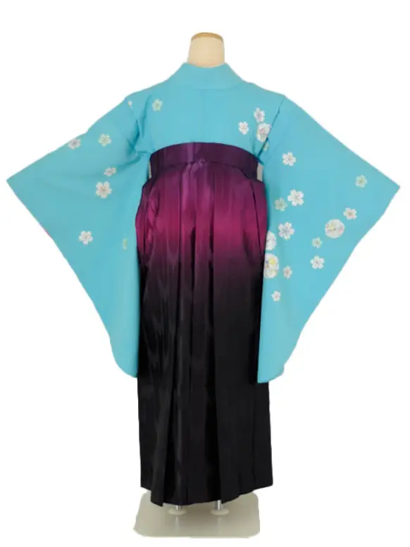 小学生卒業式袴女児 水色桜花紋×パープルぼかし矢絣刺繍 N006