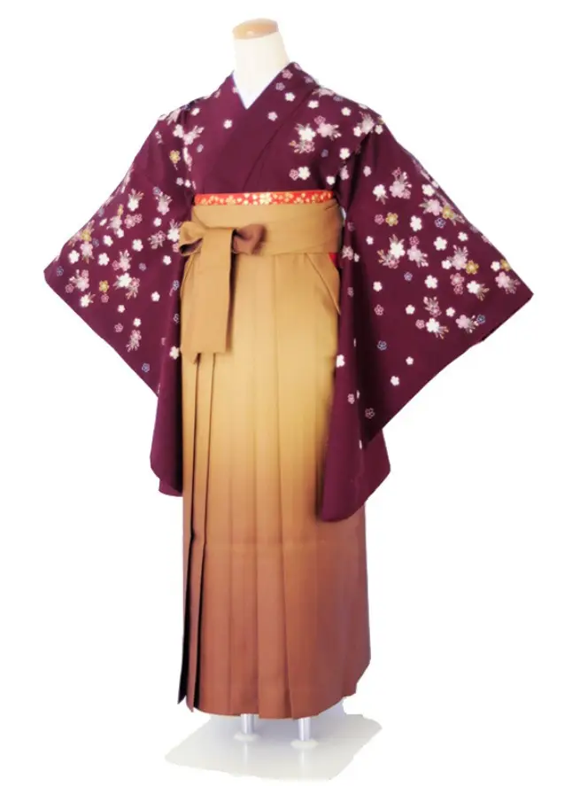 小学生卒業式袴女児c108あずき桜×山吹ぼかし