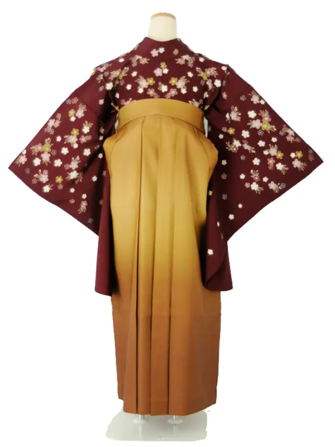 小学生卒業式袴女児 あずき桜×山吹ぼかし N008