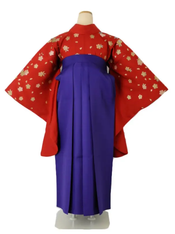 小学生卒業式袴女児 赤ちらし桜×パープル無地桜刺繍 N009