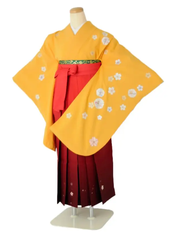 小学生卒業式袴女児 からし桜花紋×レッド桜 N010