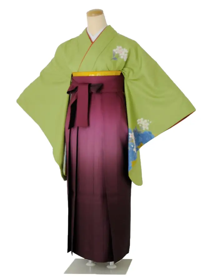 小学生卒業式袴女児c112グリーン白花桜×ワインぼかし